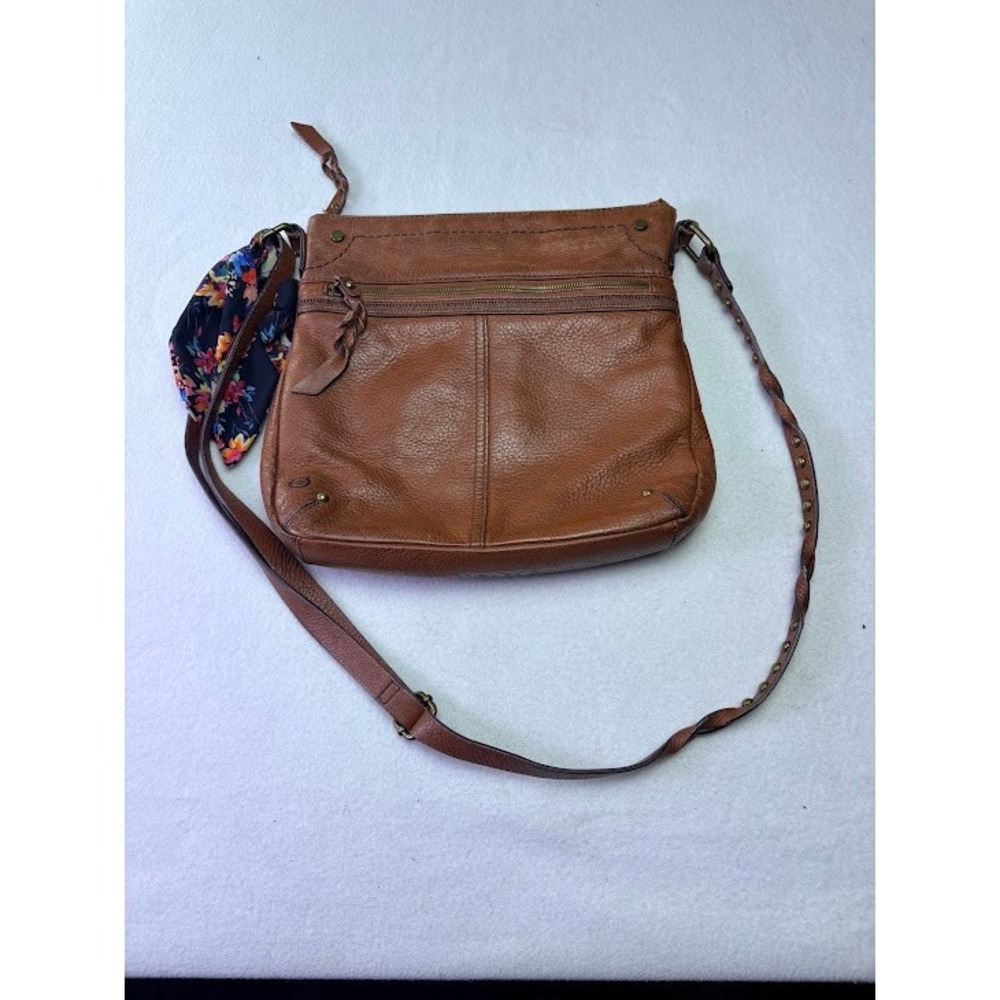 Born Leather Crossbody Bag Womens Medium Brown Braided Strap Floral Scarf Boho